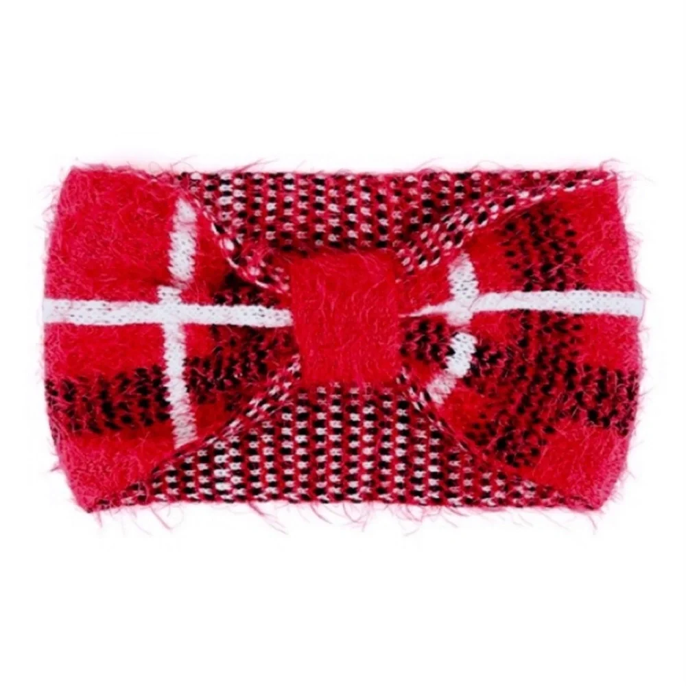 New Red Plaid Women's Head Warmer Ear Warmer Fuzzy Fall Winter Head Wrap